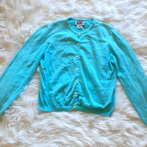 Lilly Pulitzer Sweaters - Lilly Pulitzer Aqua Cotton Cardigan Size Petite Medium